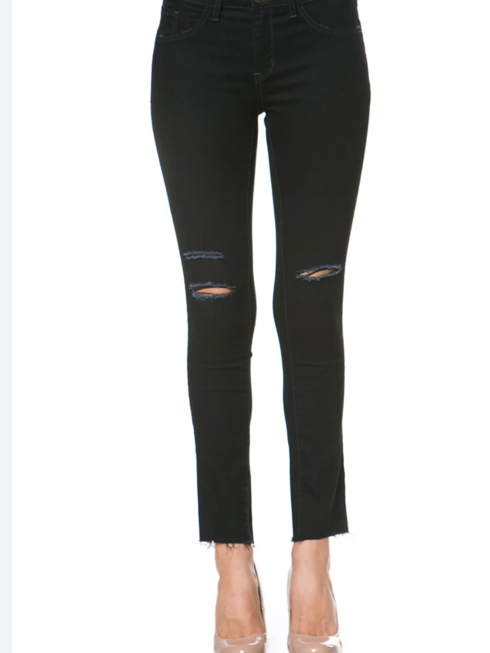 J Brand Black Distressed Knee-Slit Skinny Jeans Raw Hem Size 29